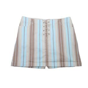 Vintage Y2K Xhilaration blue and tan brown stripe lace-up mini skirt 9